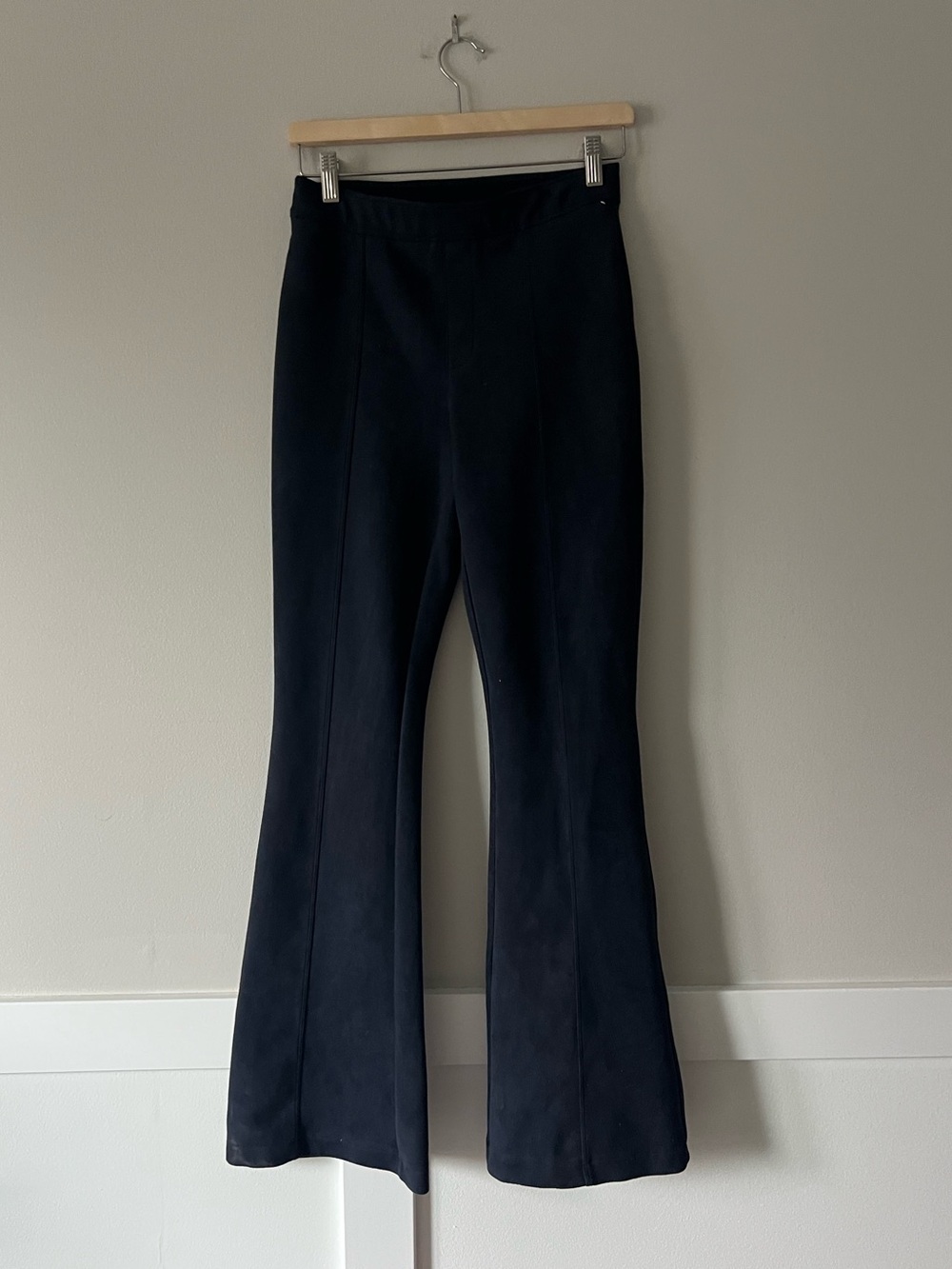 SPANX Navy Blue Faux Suede Flare Pants Pull On Bootcut M